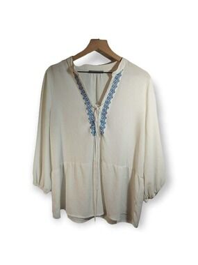 Octavia Sheer Ivory Peasant Style Blouse Size Large